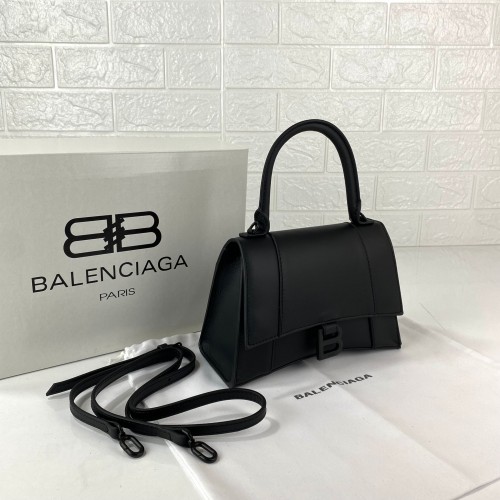 BALENCİAGA HOURGLASS SMALL TOP HANDLE BAG HAKİKİ MAT DERİ BAYAN ÇANTA SİYAH