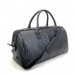 BOTTEGA VENETA MEDİUM DUFFLE BAG HAKİKİ KUZU DERİSİ EL ÖRGÜSÜ SEYAHAT VALİZİ SİYAH