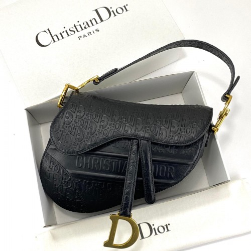 CHRİSTİAN DİOR SADDLE EMBOSSED CALFSKİN BAG SİYAH ALTIN