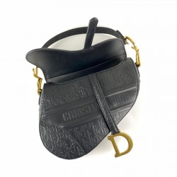CHRİSTİAN DİOR SADDLE EMBOSSED CALFSKİN BAG SİYAH ALTIN