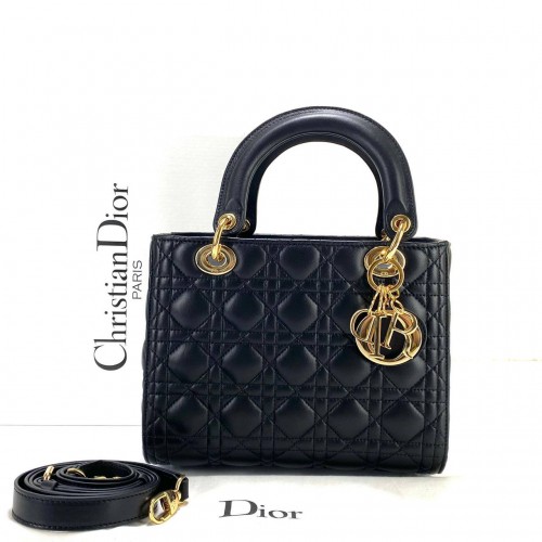 CHRİSTİAN DİOR MEDİUM LADY DİOR BAG SİYAH ALTIN AKSESUAR
