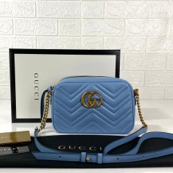 GUCCİ MARMONT MESSENGER BAG %100 HAKİKİ DERİ BAYAN ÇANTA BEBE MAVİ