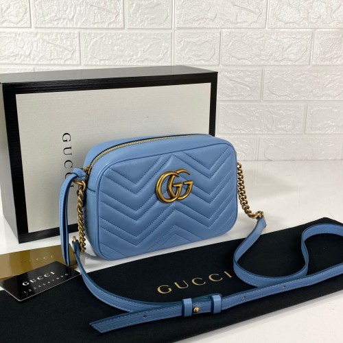 GUCCİ MARMONT MESSENGER BAG %100 HAKİKİ DERİ BAYAN ÇANTA BEBE MAVİ