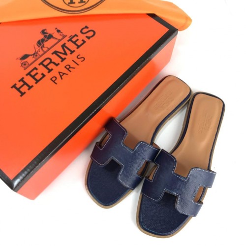 HERMES ORAN SANDALS HAKİKİ DERİ BAYAN TERLİK LACİVERT