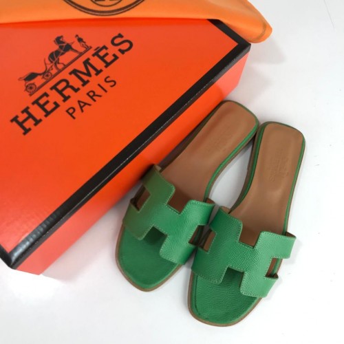 HERMES ORAN SANDALS HAKİKİ DERİ BAYAN TERLİK YEŞİL