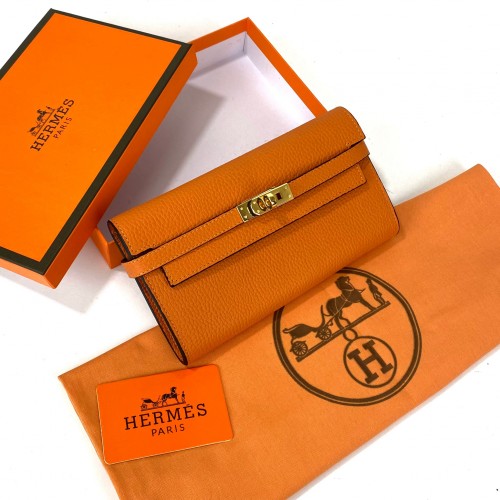 HERMES KELLY LONG WALLET HAKİKİ DERİ BAYAN CÜZDAN TURUNCU