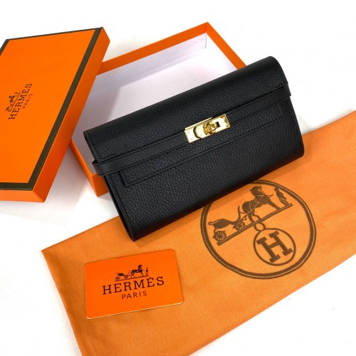 HERMES KELLY LONG WALLET HAKİKİ DERİ BAYAN CÜZDAN SİYAH