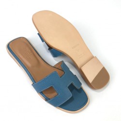 HERMES ORAN SANDALS EPSON HAKİKİ DERİ BAYAN TERLİK MAVİ