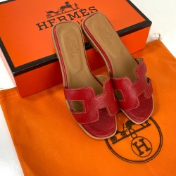 HERMES ORAN SANDALS HAKİKİ DERİ BAYAN TERLİK  KIRMIZI