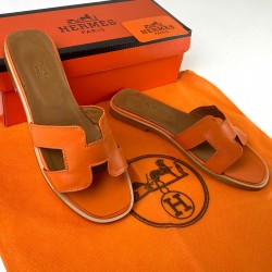 HERMES ORAN SANDALS HAKİKİ DERİ BAYAN TERLİK TURUNCU