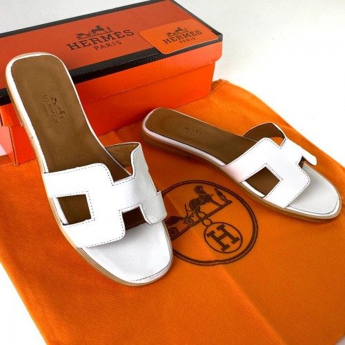 HERMES ORAN SANDALS HAKİKİ DERİ BAYAN TERLİK BEYAZ