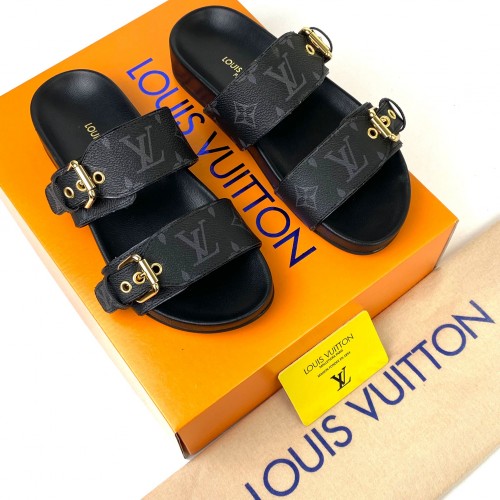 LOUİS VUİTTON BOM DİA FLAT SANDALS MONOGRAM ECLİPSE 