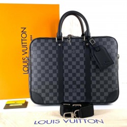 LOUİS VUİTTON PORTE VOYAGE DAMİER GRAPHİTE HAKİKİ VEJİTAL DERİ EVRAK VE LAPTOP ÇANTASI