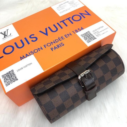 LOUİS VUİTTON 3WATCH CASE DAMİER EBENE CANVAS HAKİKİ DERİ SAAT KUTUSU