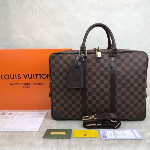 LOUİS VUİTTON PORTE VOYAGE DAMİER CANVAS HAKİKİ VEJİTAL DERİ EVRAK VE LAPTOP ÇANTASI