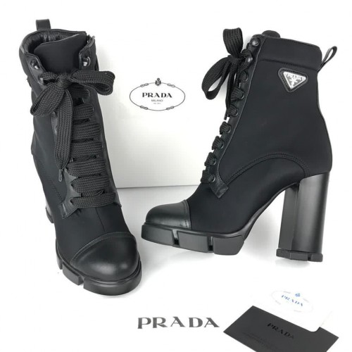 PRADA ANKLE HİGH-HEELED LACED BOOTS PATENT LEATHER