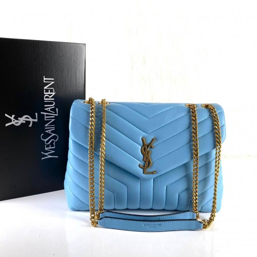 YVES SAİNT LAURENT LOULOU MEDİUM BEBE MAVİSİ ALTIN AKSESUAR