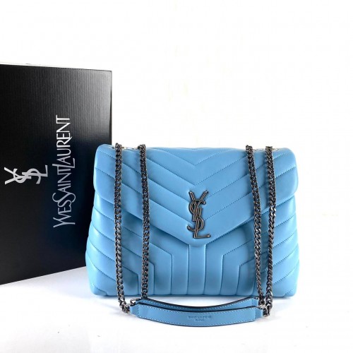 YVES SAİNT LAURENT LOULOU MEDİUM BEBE MAVİSİ GÜMÜŞ AKSESUAR