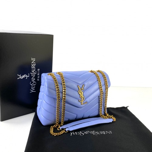 YVES SAİNT LAURENT LOULOU SMALL BEBE MAVİSİ ALTIN AKSESUAR