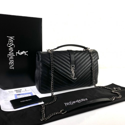 YVES SAİNT LAURENT (YSL) LARGE COLLEGE BAG CAVİAR SİYAH  NİKEL/GÜMÜŞ AKSESUAR