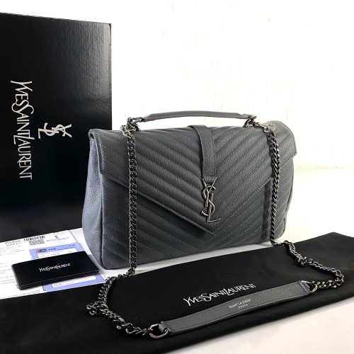 YVES SAİNT LAURENT (YSL) LARGE COLLEGE BAG CAVİAR GRİ NİKEL/GÜMÜŞ AKSESUAR
