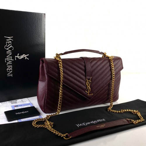 YVES SAİNT LAURENT (YSL) LARGE COLLEGE BAG CAVİAR BORDO ALTIN AKSESUAR