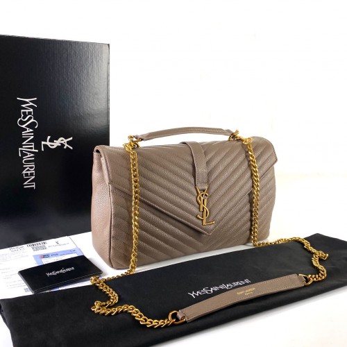 YVES SAİNT LAURENT (YSL) LARGE COLLEGE BAG CAVİAR VİZON ALTIN AKSESUAR