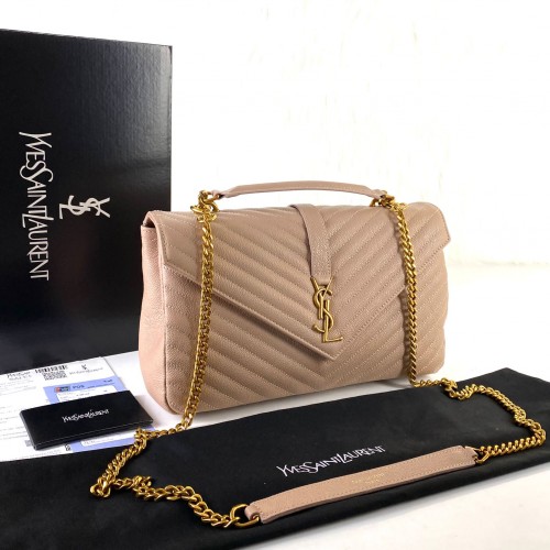 YVES SAİNT LAURENT (YSL) LARGE COLLEGE BAG CAVİAR KUM BEJİ ALTIN AKSESUAR