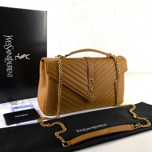 YVES SAİNT LAURENT (YSL) LARGE COLLEGE BAG CAVİAR TABA ALTIN AKSESUAR