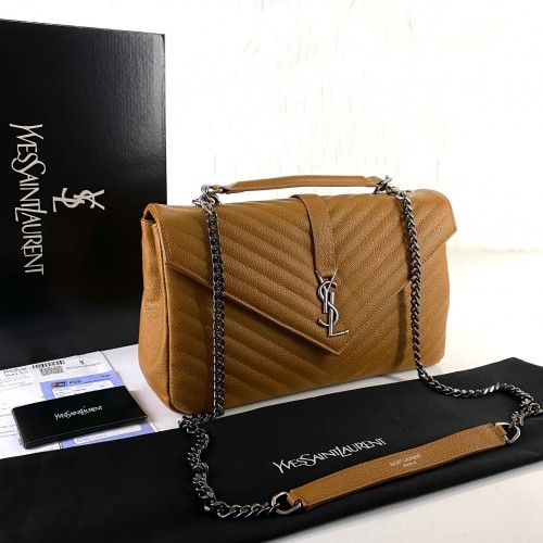 YVES SAİNT LAURENT (YSL) LARGE COLLEGE BAG CAVİAR TABA NİKEL/GÜMÜŞ AKSESUAR