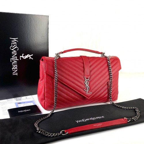 YVES SAİNT LAURENT (YSL) LARGE COLLEGE BAG CAVİAR KIRMIZI NİKEL/GÜMÜŞ AKSESUAR