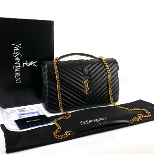 YVES SAİNT LAURENT (YSL) LARGE COLLEGE BAG SİYAH ALTIN AKSESUAR
