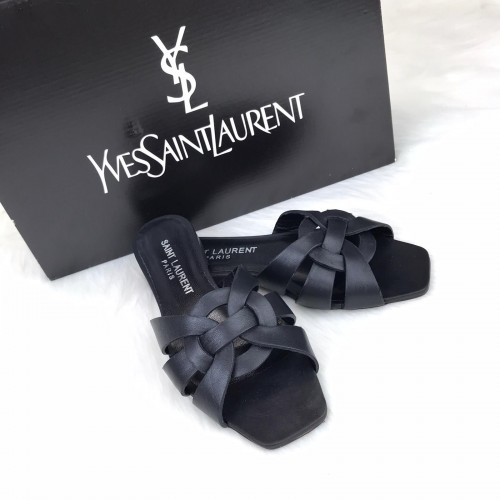 YVES SAİNT LAURENT TRİBUTE FLAT MULE SANDALS HAKİKİ DERİ BAYAN TERLİK SİYAH
